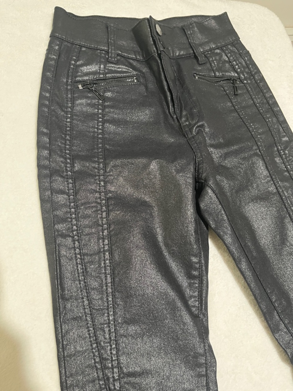 Soho Metallic Charcoal Skinny Coated Pants